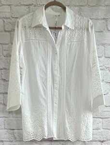 XL/1X/2X New Fresh White Cotton Eyelet Lace Shirt Top Tunic Blouse - Picture 1 of 16