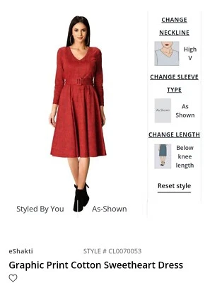 Vestido de novia de algodón con estampado gráfico rojo-negro por debajo de la rodilla cuello en V L 12 Foto 1 de 2