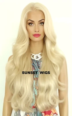 PELUCA DELANTERA DE ENCAJE 34" LARGA ONDULADA CAPAS BLANQUEADOR RUBIO #613 CALOR OK Foto 1 de 4