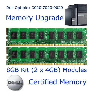 8GB Kit (2 x 4GB) PC3-12800U DDR3 Memory Upgrade for Dell OptiPlex 3020 Tower - Image 1 of 4