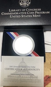 2000-P Library of Congress Commem. 90% Silver  Proof  Dollar US Mint COA OGP - Picture 1 of 2