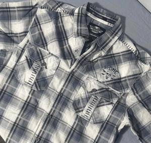 Camicia Harley Davidson originale manica corta con bottoni grigia taglia large blu - Foto 1 di 11