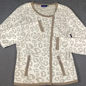 Daily Sports Knit Animal Print Jacket Size Medium Beige and Off White EUC - Picture 1 of 6