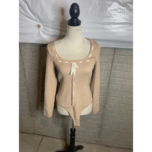 Body Le Lis Collection Manga Larga Cuello Cuadrado Beige Cinta Corbata Para Mujer L - Imagen 1 de 4