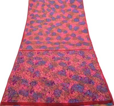Sushila Vintage Multi-Color Saree 100% Pure Georgette Silk Printed Craft Fabric - Image 1 of 4