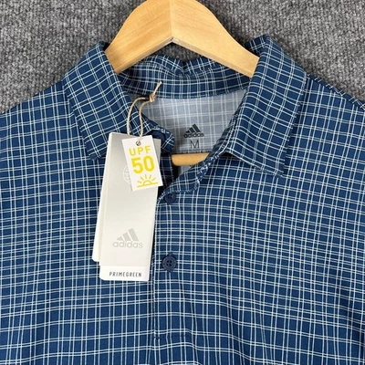 Adidas ULT365 Polo Shirt Mens M Blue Geometric Grid Pattern Stretch Golf NWT NEW - Image 1 of 4