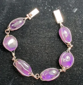 Taxco Sterling Amethyst Caged Stone Bracelet - Picture 1 of 23