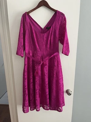Lane Bryant Floral Lace Fit & Flare Dress Size 16 Midi Magenta Romantic Cocktail - Image 1 of 4