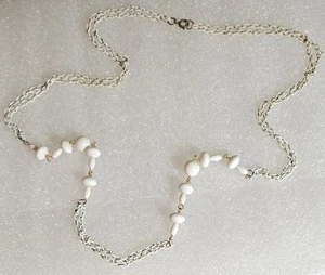 Vintage 2 Strand White Enamel Chain White Chained Beads Long Necklace - Picture 1 of 6