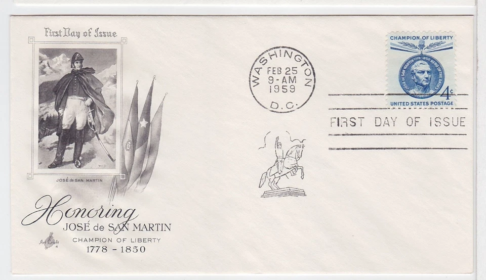 TurtlesTradingPost - Jose de San Martin 1959 FDC #1125 Artcraft Cachet - Image 1 of 1