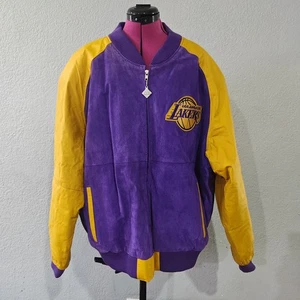 Vintage Los Angeles Lakers Leather Jacket XXL City Players - Shoulder Pads - Picture 1 of 20