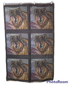 Wolf Pillow Panel Fabric Brown/Tan 6 16" Squares 36" x 55" Full Sheet Makes 3 - Picture 1 of 4