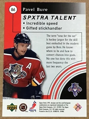 2001-02 PAVEL BURE UPPER DECK SPX SPXTRA TALENT CARD #86 FLORIDA PANTHERS - Image 1 of 2