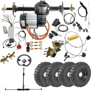 48v 1000W Differential Motor Kit 760mm Rear Axle Shaft 6" Wheels Front Steering - Foto 1 di 13