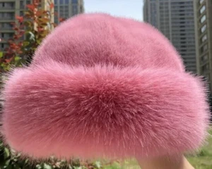 Womens Faux Fur Hat Pink cozy warm winter - Picture 1 of 2