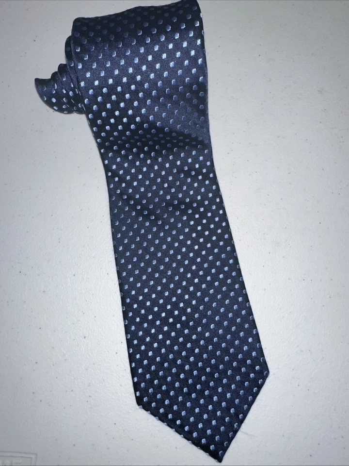 Corbata para hombre Neiman Marcus 3-5/8” de ancho usada en excelente estado diseñador 100 % seda azul con puntos REPP Foto 1 de 4