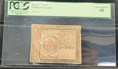 $50 Continental Currency Note Jan 14 1779 PCGS Choice AU 55 - Image 1 of 2