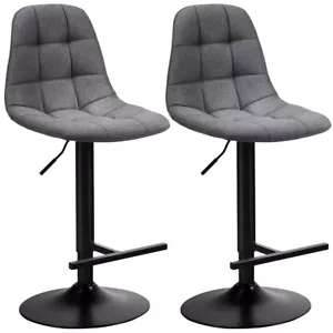 Set of 2 Adjustable Bar Stools Swivel Counter Height Linen Chairs with Back Gray - Picture 1 of 12