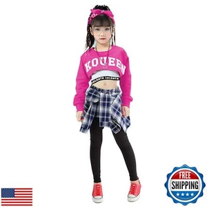 LOLANTA Girls' Hip Hop Dance Costumes 3-Piece Outfit Long Sleeved Crop Top +C - Picture 1 of 5