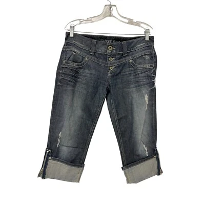 Jeans GUESS Mujer 30 Azul Denim Capri Cremallera Recortada Tobillo Elastizados Envejecidos Foto 1 de 4