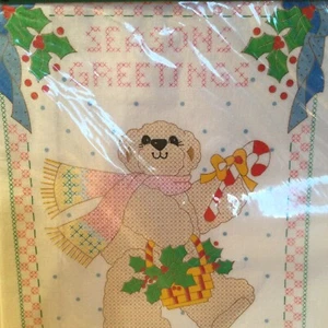 Daisy Kingdom Stamped Cross Stitch Sampler #63452 Christmas Bear VTG 1992 NOS - Picture 1 of 6