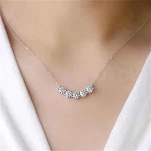 2.5ct Round Cut Moissanite Journey Pendant with Chain 14K White Gold Plated - Picture 1 of 6