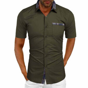 Men Short Sleeve Button Down Shirts Summer Casual Loose Blouse Tee Tops T Shirts