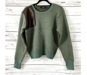 Lauren Ralph Lauren Sweater Women’s Green Cotton Wool Blend Elbow Patch L B4HP - Picture 1 of 6