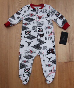Air Jordan Baby Boy Footed Fleece Coverall ~ White, Black & Red ~