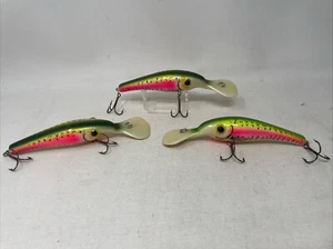 3 VINTAGE 6” LINDY SHADLING FISHING LURES RAINBOW TROUT COLOR DIVING CRANKBAIT - Picture 1 of 4