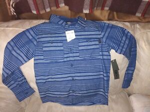 DKNY Boys 6 Button Up Shirt Collared NWT Blue Stripes Long Sleeve 60% Cotton 40%