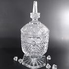 Crystal Octagon Footed Candy Dish Diamond Cut Etched Row Diamond Cut Ring Finial