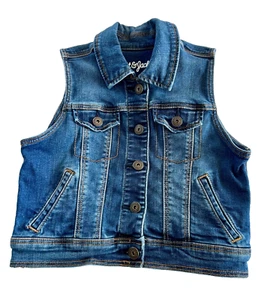 Girl's Cat & Jack Dark Blue Denim Button Down Vest With Pockets Size Medium 7-8 - Picture 1 of 12