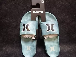 Hurley Mens Abstract Logo Slide Sandals Turquoise/Aqua 8 NEW (HU2) - Picture 1 of 3