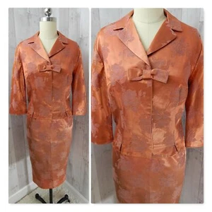 Vintage 1960s Copper Brocade 2PC Suit Skirt/Jacket~MISS TRUDE JR Small - Picture 1 of 12
