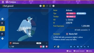 Articuno Galar Shiny 6IV + Masterball Pokemon Scarlatto Violetto Scarlet, Violet - Picture 1 of 2