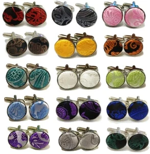 Men Paisley Woven Flower Cufflinks Steel Cuff Links Business Groom Wedding UK - Picture 1 of 27