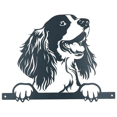 Black Metal Peeking Spaniel Silhouette with Fixing Plate Garden Ornament Gift - Image 1 of 4