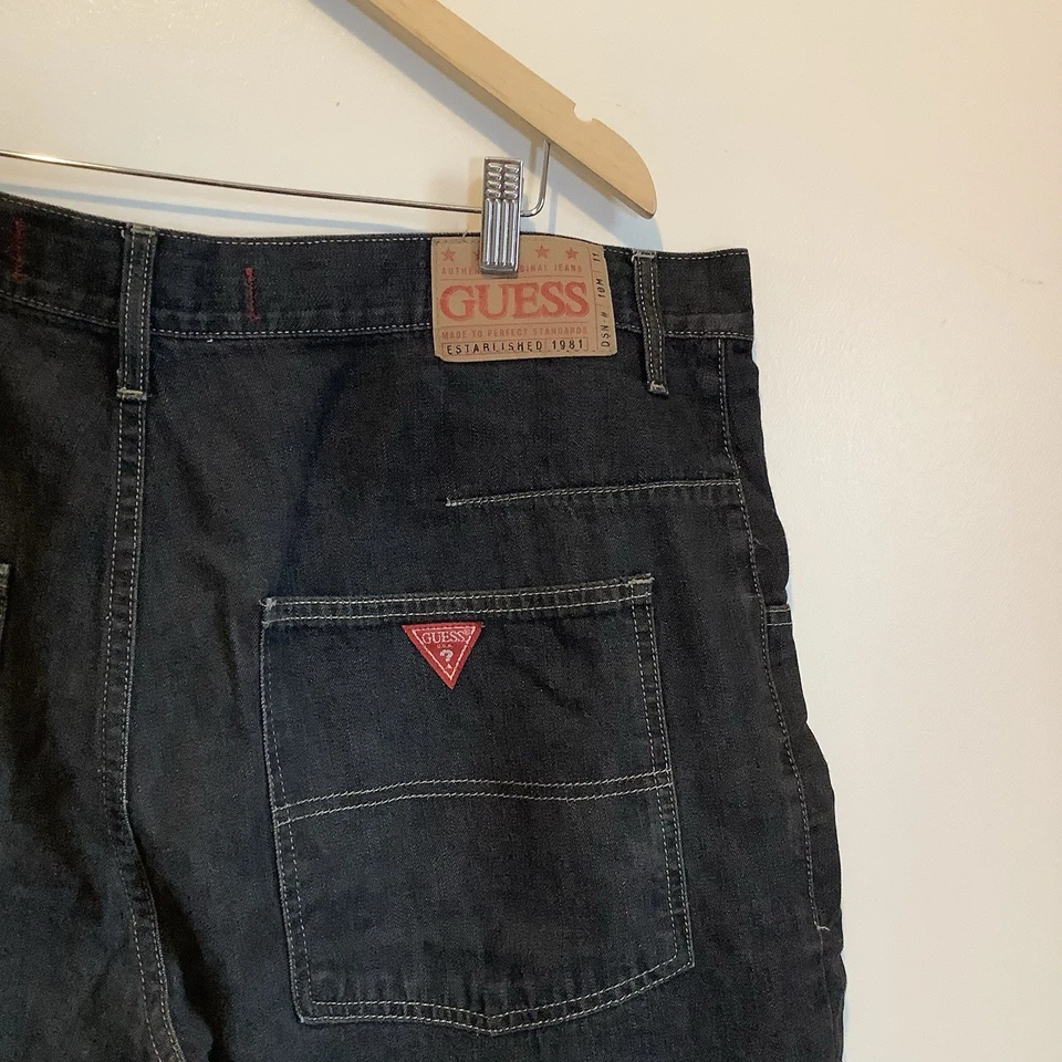 Mens Y2K Vintage Guess Black Denim 2 Button Fly Baggy Shorts Size 38 - Image 1 of 4