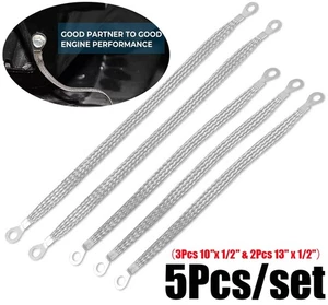 Ground Strap 10"x1/2" & 13"x1/2" Tinned Copper Braided Ground Straps Universal*5 - Picture 1 of 17