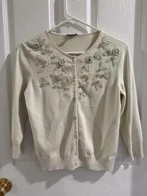 Suéter Petite Sofisticado Años 90’s-2000’s, Verde Claro, Cuentas, Flores S Foto 1 de 4