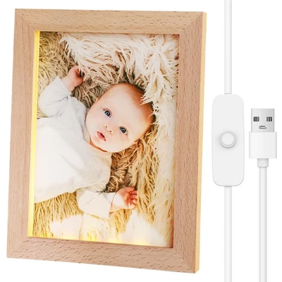 LED Lighted Photo Frame Wooden Picture Frame Frame for Bedroom Kitchen - Image 1 of 4