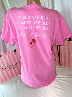 Victoria Secret PINK Boyfriend T-Shirt  Medium “Roses Are Red..” Medium - Image 1 of 2