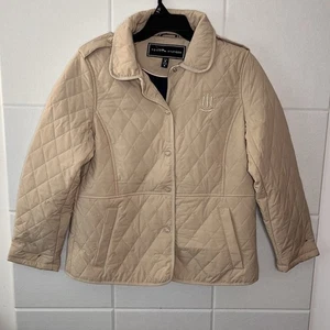 Tommy Hilfiger Quilted Jacket Women’s Size Medium Snap Closure Front Pockets Tan - Picture 1 of 10