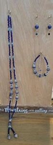 Paper Bead 3 Piece Set-Paper Bead Jewelry - Recycled Jewel -BRIGHT BLUES - Picture 1 of 6