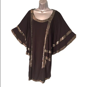 DAY Birger et Mikkelsen Dress Sz M Black Jersey Gold Sequin Tiered Kimono Sleeve - Picture 1 of 21