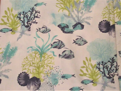 Nicole Miller Under the Sea Fish Shower Curtain Blue Green Cotton Blend New - Image 1 of 4