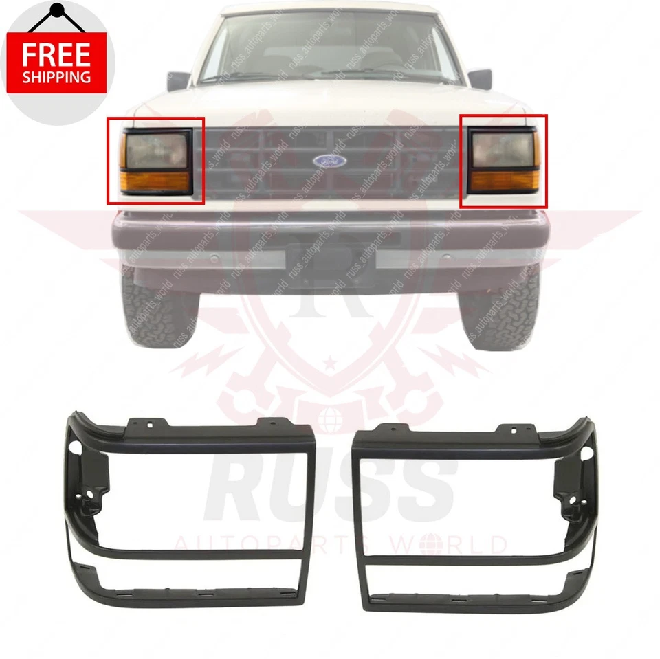 New Front Headlight Door Bezel Black Left & Right Fits 1991-1994 Ford Explorer - Image 1 of 4