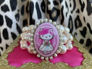 Tarina Tarantino Pink Head Bride Bridal Hello Kitty Pearl Swarovski Bracelet - Picture 1 of 9