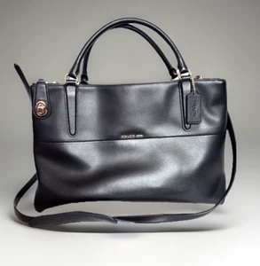 Borsa Coach Turnlock Borough borsa a tracolla nera pelle ciottolata hardware oro - Foto 1 di 20